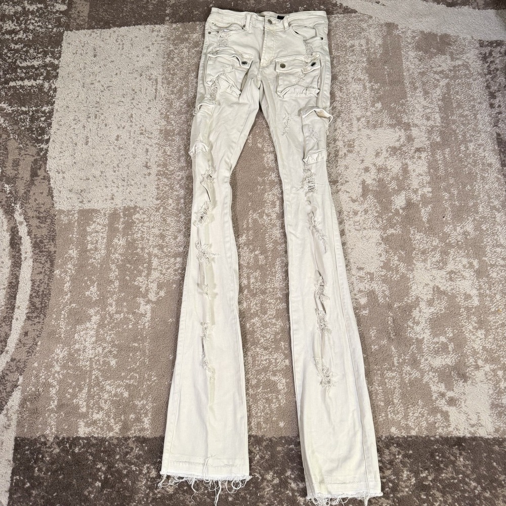 Rockstar Original Jeans Mens 32x46 White Flare Super Stack Cargo Punk Grunge